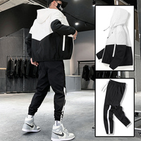 Dropshipping Patchwork Hip Hop Casual męskie zestawy 2022 koreański styl 2 sztuka zestawy ubrania mężczyźni Streetwear Fitness mężczyzna dres 4